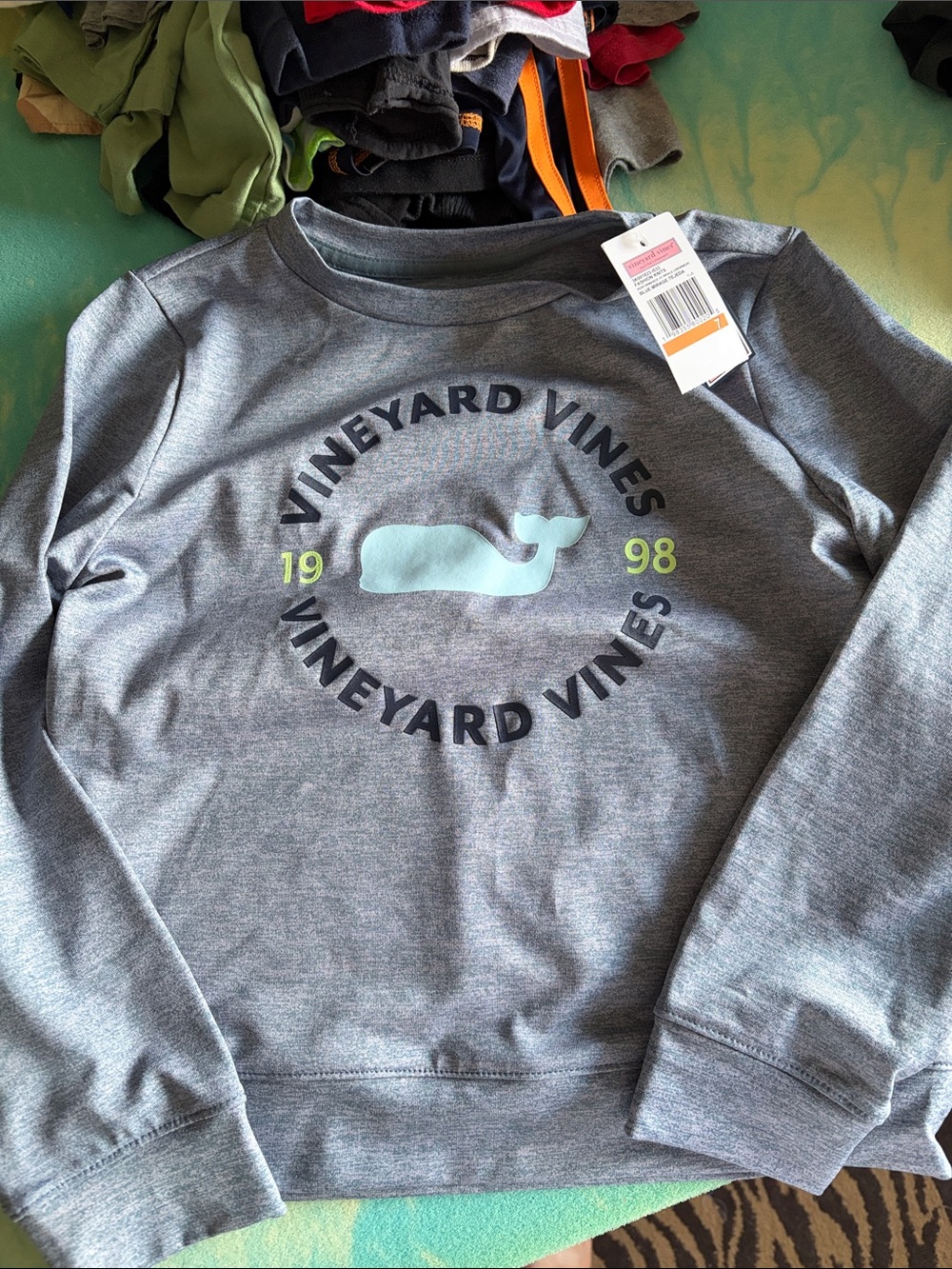 Vineyard Vines Gray Blue Crewneck Sweatshirt with Mint Whale - 7 NWT